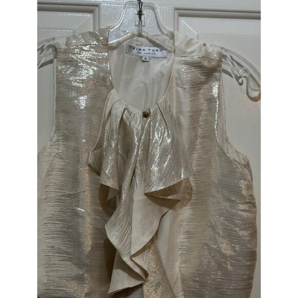 Trina Turk Women's Cream Silk Ruffle Front Mini Dress Size 2 - Picture 4 of 9